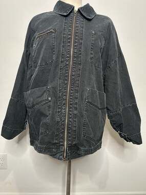We The Free Jacket Size M Black Denim Utility Zip Cordcollar
